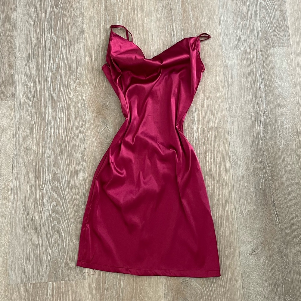 red satin cow neck dress from amazon